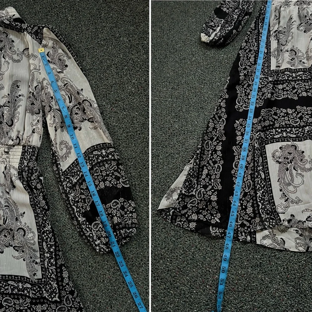 MANGO Blondie Printed Paisley Gold Thread Puff Sleeve Modest Midi Dress Sz XS-S - Picture 14 of 16